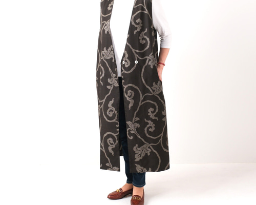 着物　リメイク　大島紬　カシュクール　ジレ　マキシ　ロング　ベスト 着物リメイク カシュクール ワンピース ジレ ロングベスト 2WAY