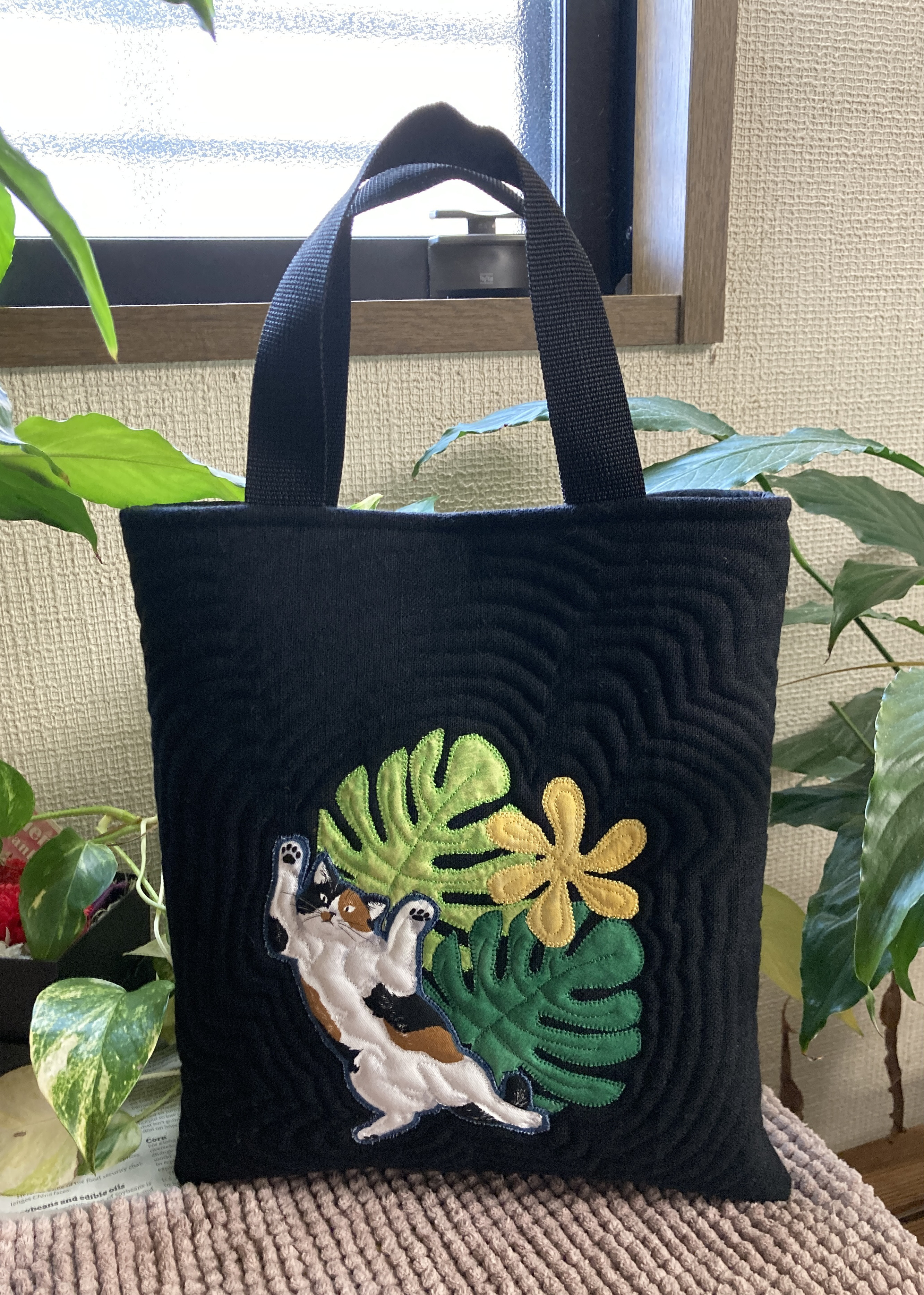 ハワイアンキルト　ハンドメイド　トートバッグ　モンステラ