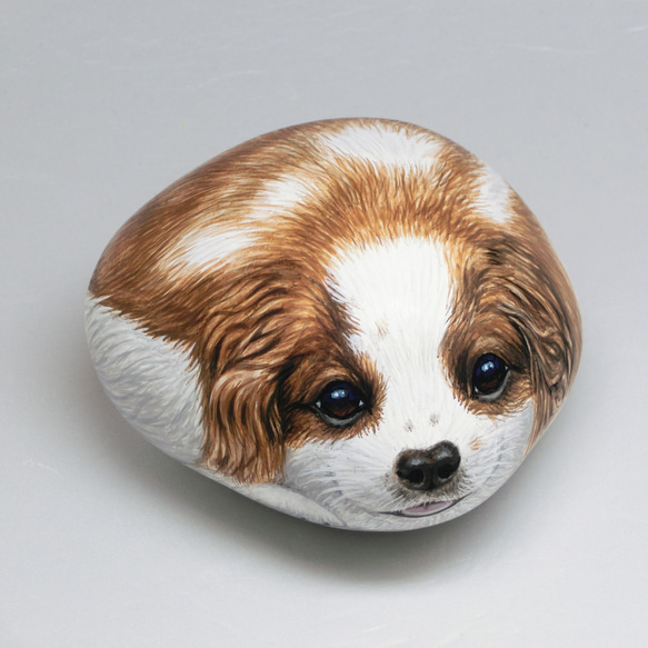 犬アート/キャバリア/1点ものストーンアート/癒し系/置物/とっておきの
