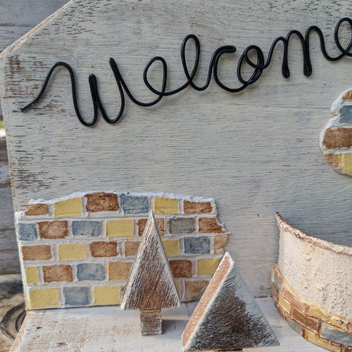 受注制作】リメ缶 モルタルレンガ風 No.10 ウッドスタンド付き 多肉  