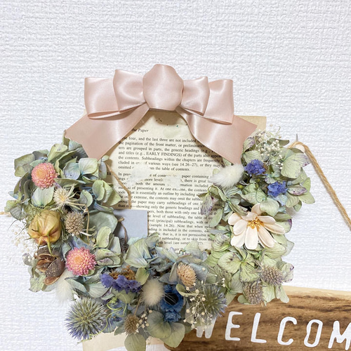 色鮮やかな北海道産紫陽花の ナチュラルなドライフラワーリース リース  