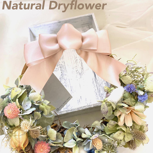 色鮮やかな北海道産紫陽花の ナチュラルなドライフラワーリース リース  