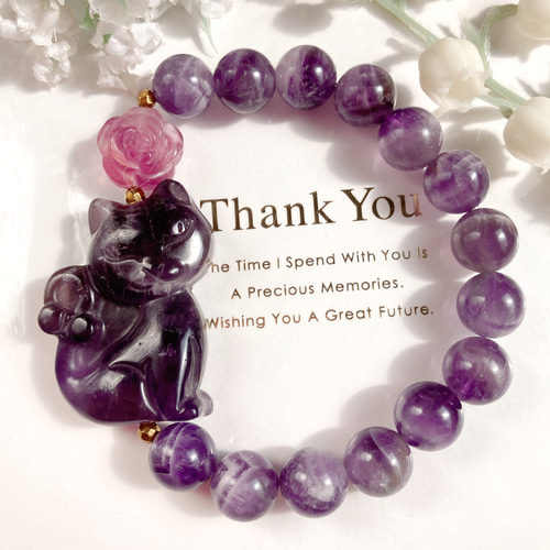 ✧₊⁎一点のみ˚✧₊⁎ アメジスト猫ちゃんフローライト薔薇天然石  