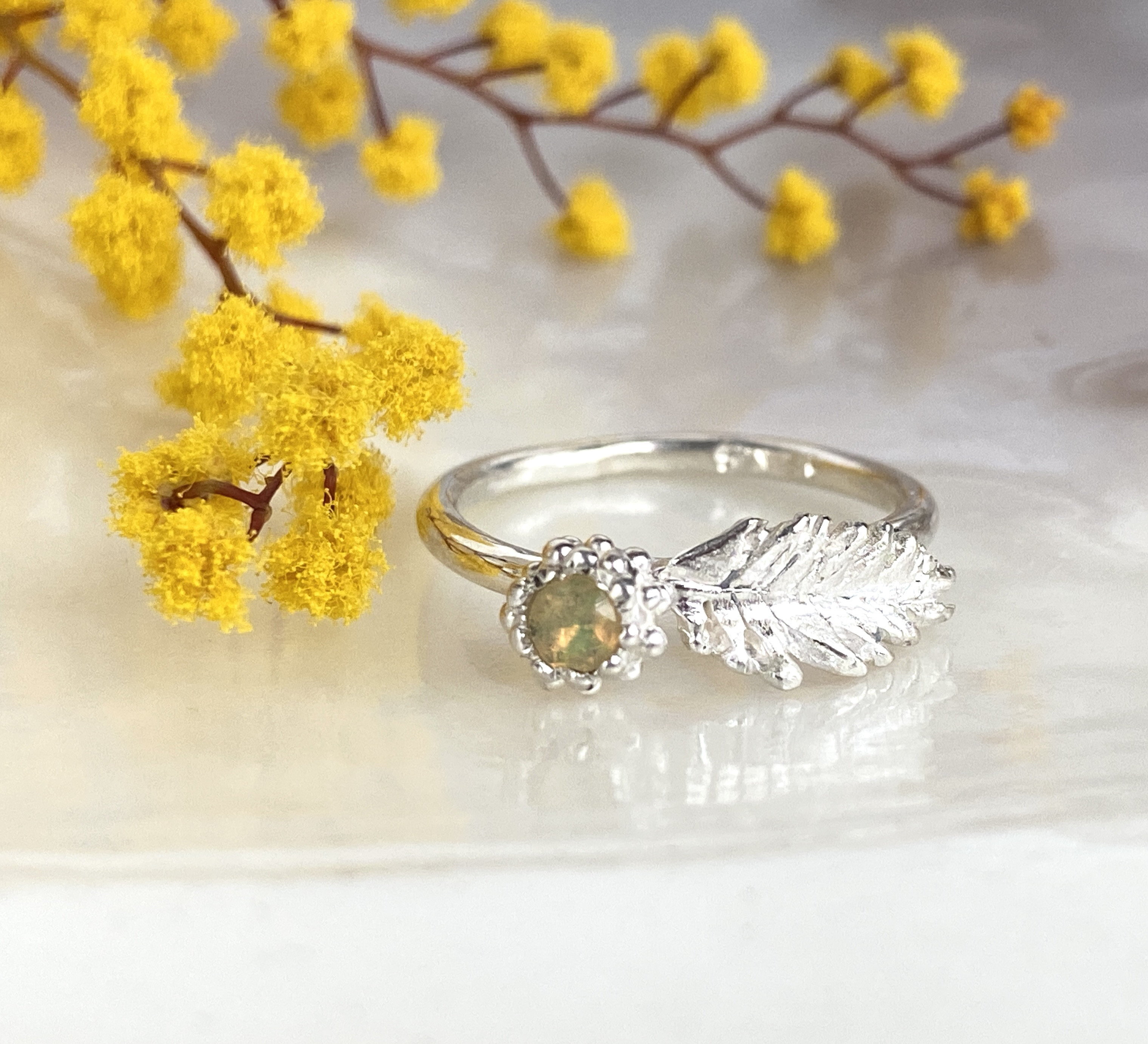 【一点物】ミモザのオパールリング《10号》（silver925）