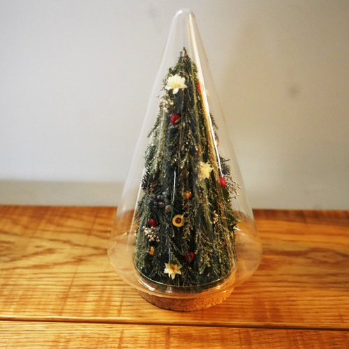 クリスマスツリー 】雪降る森のガラスツリー 自然素材・卓上サイズ