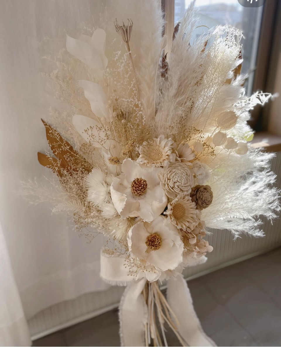 ️ウェディングブーケ　前撮りブーケ　ドライフラワーブーケ　ホワイトゴールドブーケ