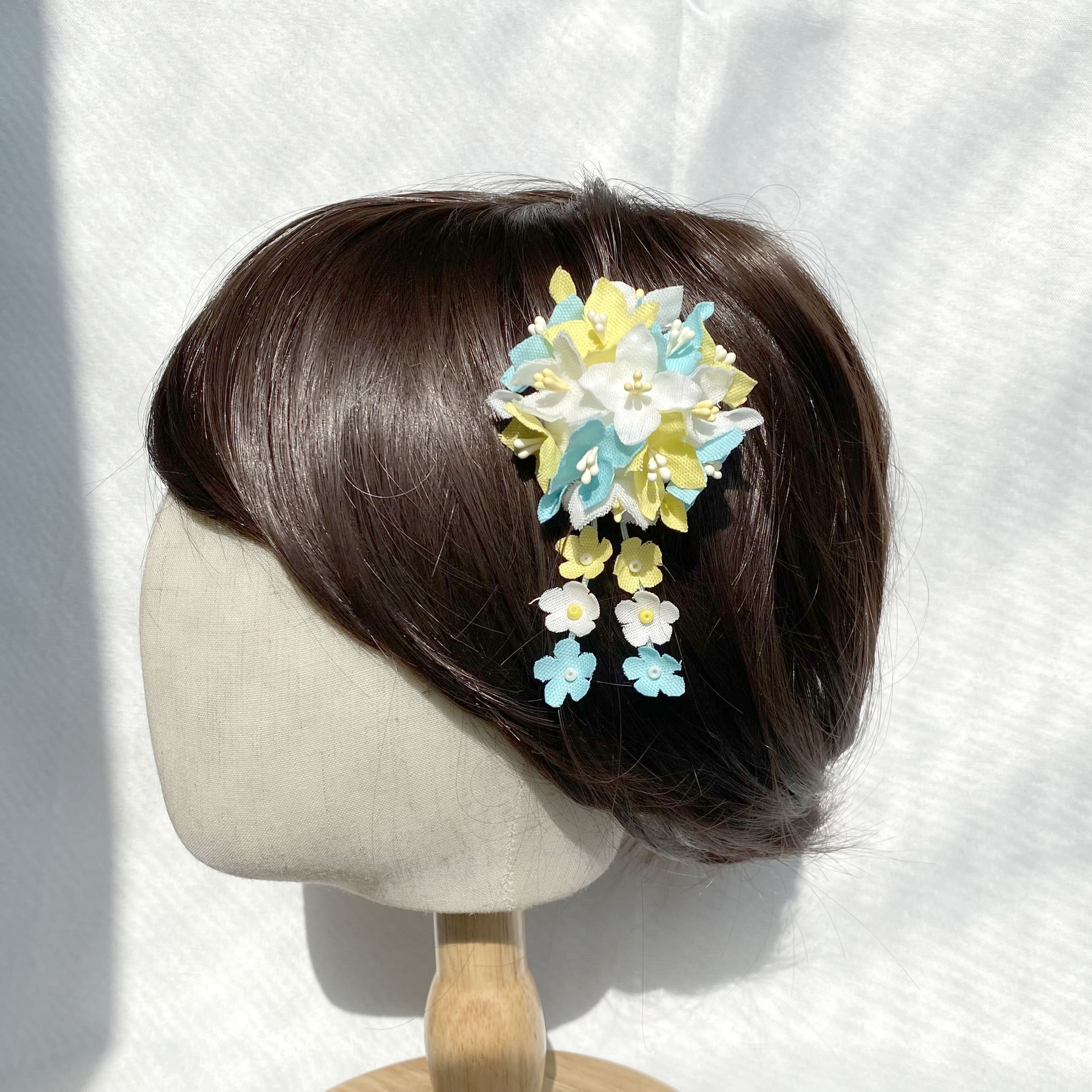 七五三　袴　卒園式　卒業式　結婚式　発表会　和 水色　青　髪飾り　ヘアクリップ