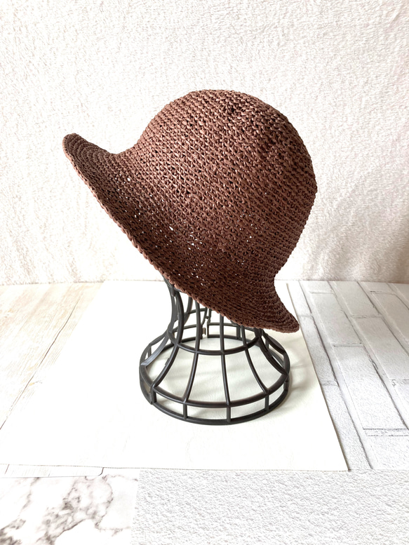 紙で編んだ夏用帽子　色バーントアンバー 2枚目の画像
