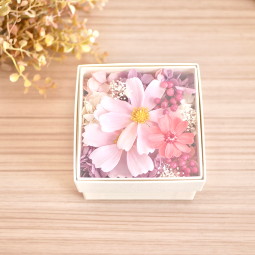 秋の桜、コスモスのボックスフラワー アートフラワー nozomi