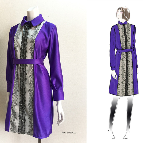 1点もの・デザイン画付き】2種素材切り替え前立てレースシャツ型ベルト  