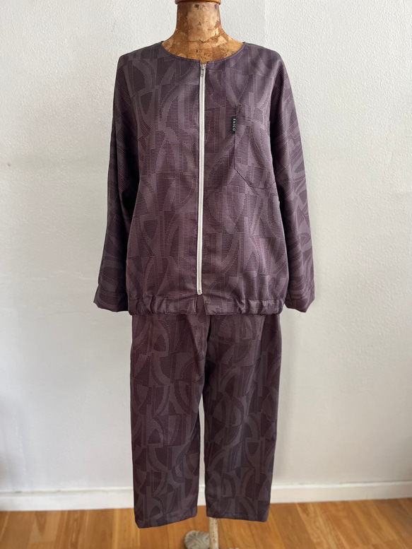 紫炎の紬　ノーカラーパフスリーブジャケット着物リメイク　パンツ参考商品 10枚目の画像