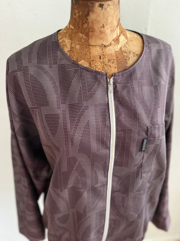 紫炎の紬　ノーカラーパフスリーブジャケット着物リメイク　パンツ参考商品 12枚目の画像