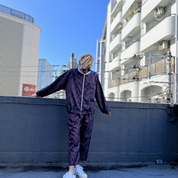 紫炎の紬　ノーカラーパフスリーブジャケット着物リメイク　パンツ参考商品 5枚目の画像