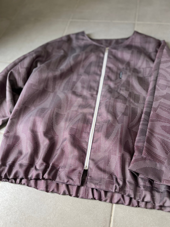 紫炎の紬　ノーカラーパフスリーブジャケット着物リメイク　パンツ参考商品 14枚目の画像