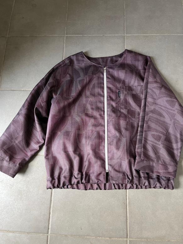 紫炎の紬　ノーカラーパフスリーブジャケット着物リメイク　パンツ参考商品 13枚目の画像