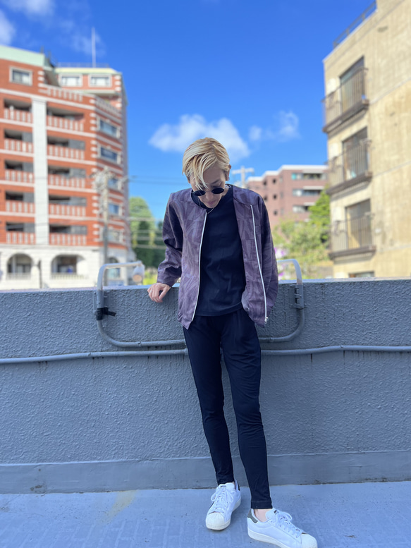 紫炎の紬　ノーカラーパフスリーブジャケット着物リメイク　パンツ参考商品 7枚目の画像