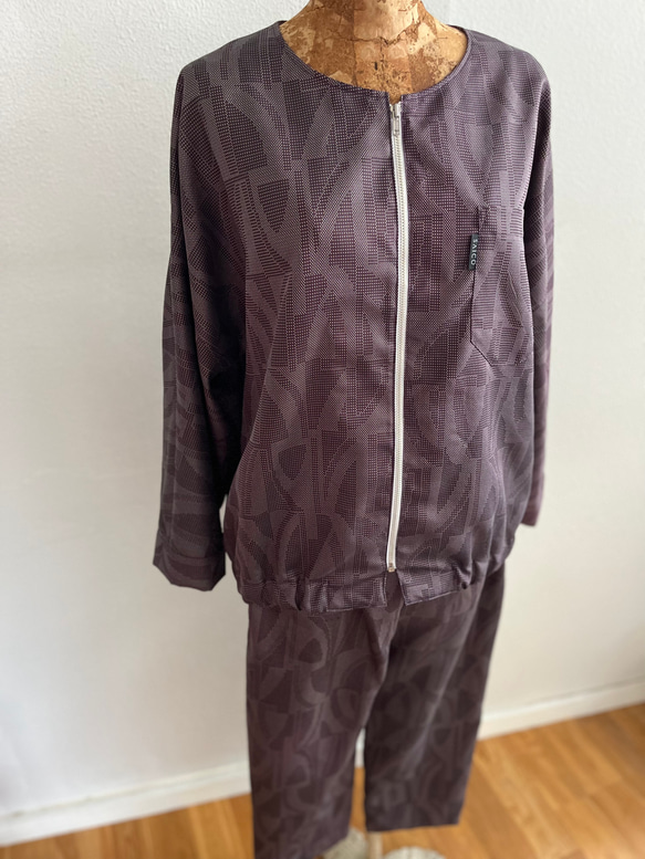 紫炎の紬　ノーカラーパフスリーブジャケット着物リメイク　パンツ参考商品 11枚目の画像