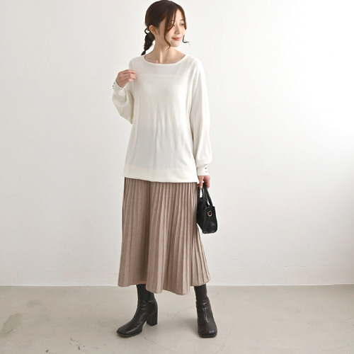 再販】ゆったりとはく上品見えニットスカート プリーツ ウエストゴム