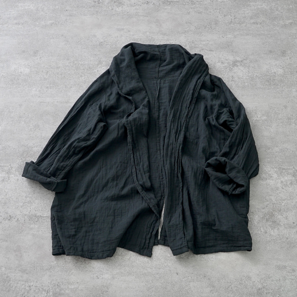 ポータブルガーゼ羽織り/ブラック/知多木綿ダブルガーゼ 10枚目の画像