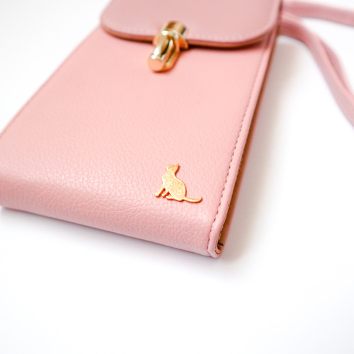 財布×スマホポーチ ねこのワンポイント お財布 スマホショルダー