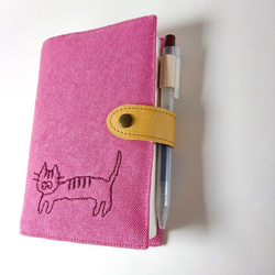 ねこ*ほぼ日手帳カバー(オリジナル用)留め具で開き防止 ペンホルダー 文庫本A6 布 ヴィンテージ帆布*ピンク 15枚目の画像