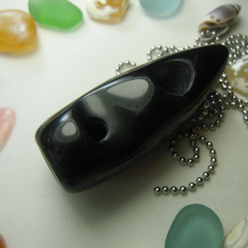 石笛 黒曜石 240410－1 石笛＊五輪塔＊ 黒曜石オブシディアン