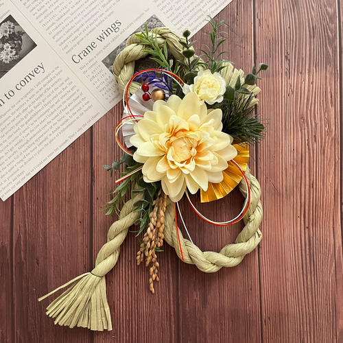 No.93 カラー八の字しめ縄リース2024 ハンドメイドお正月飾り玄関  