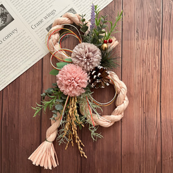 No.96 カラー八の字しめ縄リース2024 ハンドメイドお正月飾り玄関