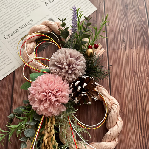 No.96 カラー八の字しめ縄リース2024 ハンドメイドお正月飾り玄関