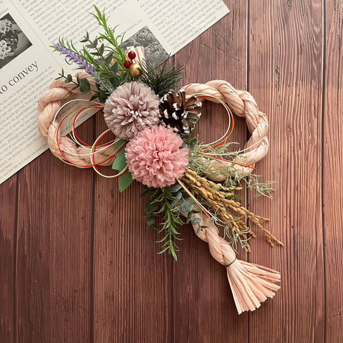 No.96 カラー八の字しめ縄リース2024 ハンドメイドお正月飾り玄関