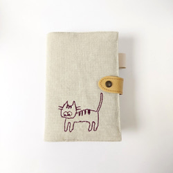 猫*ほぼ日手帳カバー(オリジナル用)留め具で開き防止 ペンホルダー 文庫本A6 布 ヴィンテージ帆布*クリームベージュ 9枚目の画像