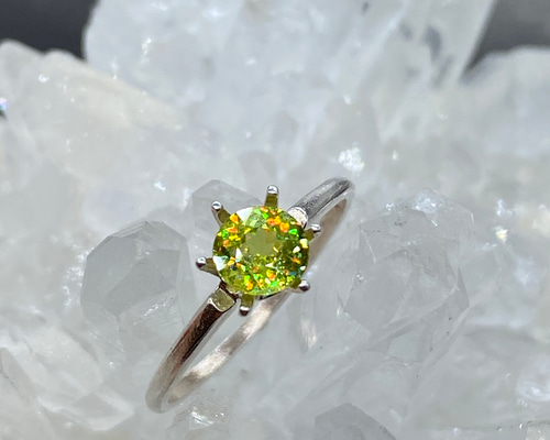 特価！天然スフェーン1.61ct　でかでかキャット♪S925フリーサイズリング 特集掲載》14kgf 希少石＊スフェーンの一粒リング 約0.3ct 4mm