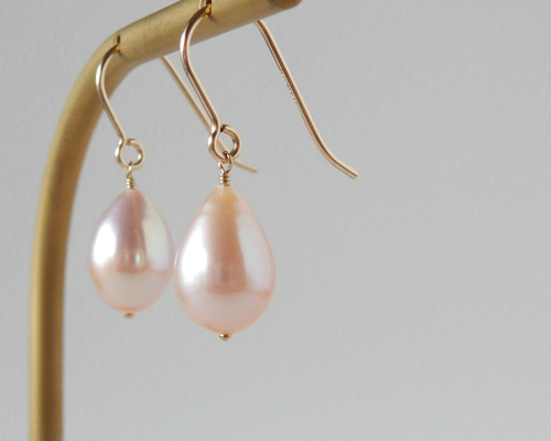 ドロップ〗淡水パールピアス/イヤリング 14kgf【1357】 ピアス（フック