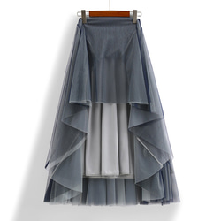 ネイビーxグレー ダブルチュールのスカート プリーツスカート 3枚目の画像