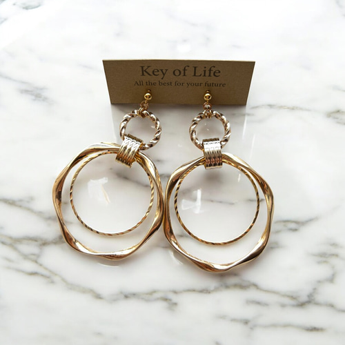 Key of Life▶︎大ぶり ダブルフープ ゴールド サージカルステンレス