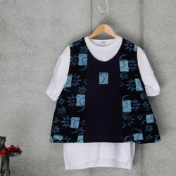着物リメイク　久留米絣の木綿ベスト　トップス/フリーサイズ 1枚目の画像