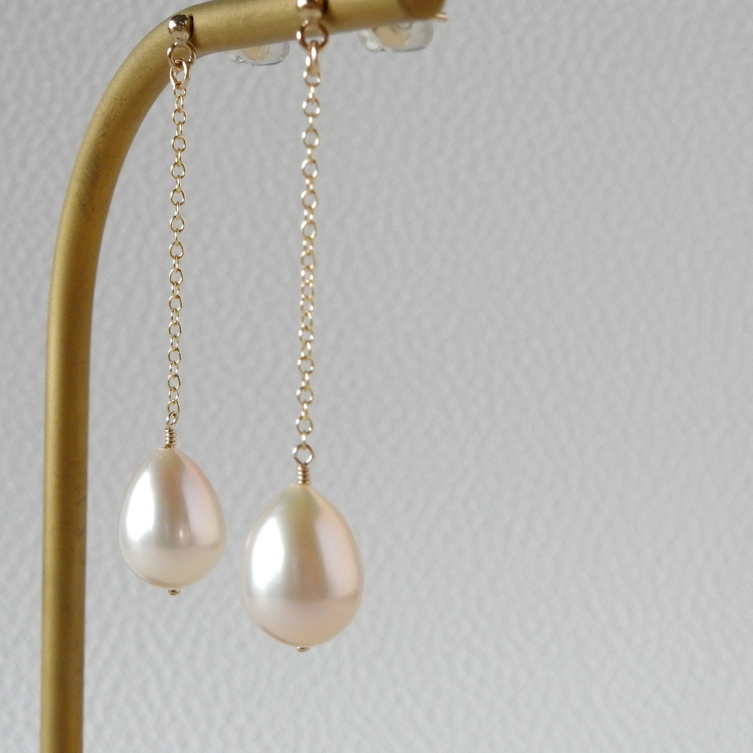 〖ドロップ〗淡水パールチェーンピアス/イヤリング 14kgf【1358】