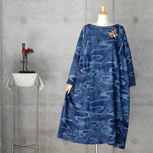 着物リメイク　竺仙のチュニックワンピース   フリーサイズ  kimono 1枚目の画像