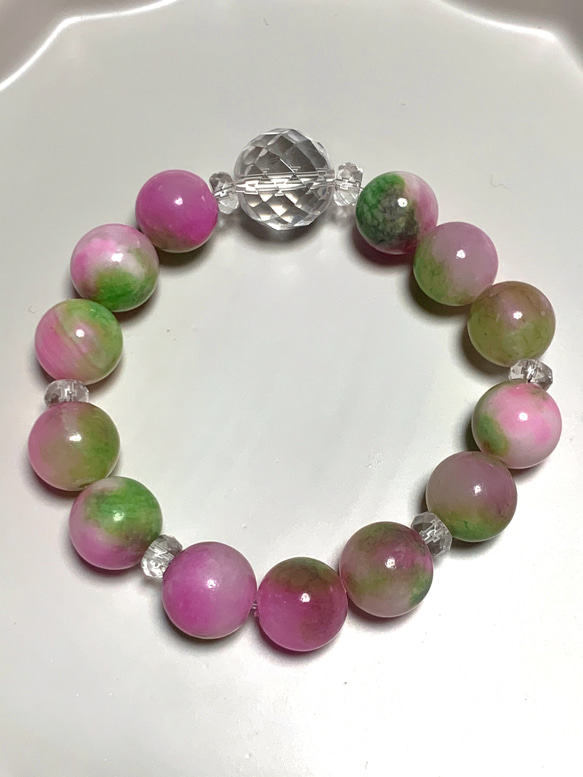 ピンクと緑の翡翠「ガーデンブレスレット」 ブレスレット amour 通販