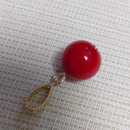 12mm】鮮やか 真っ赤な赤珊瑚 ペンダントトップ ☆大人可愛い ロジウム 