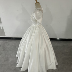 レトロパフスリーブ手作りビーズクラシカルプリンセスラインウェディングドレス結婚式 3枚目の画像