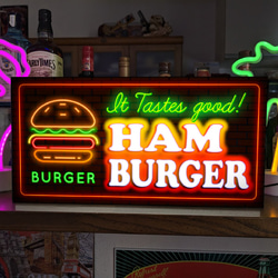【Lサイズ】ハンバーガー ホットドッグ カフェ ダイナー 店舗 キッチンカー ランプ 看板 置物 雑貨 ライトBOX 1枚目の画像