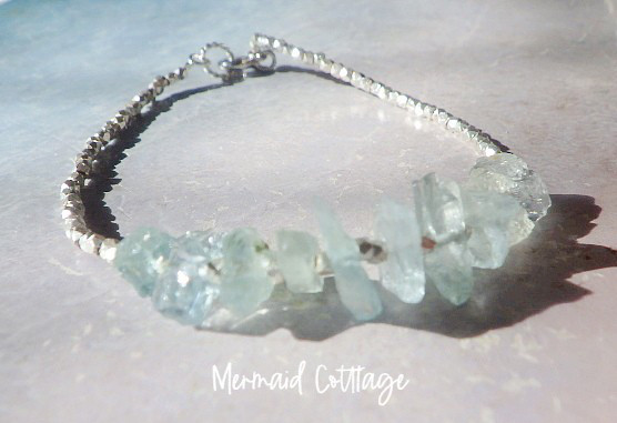 *sv925*Raw Aquamarine アクアマリン原石のカレンシルバーブレスレット