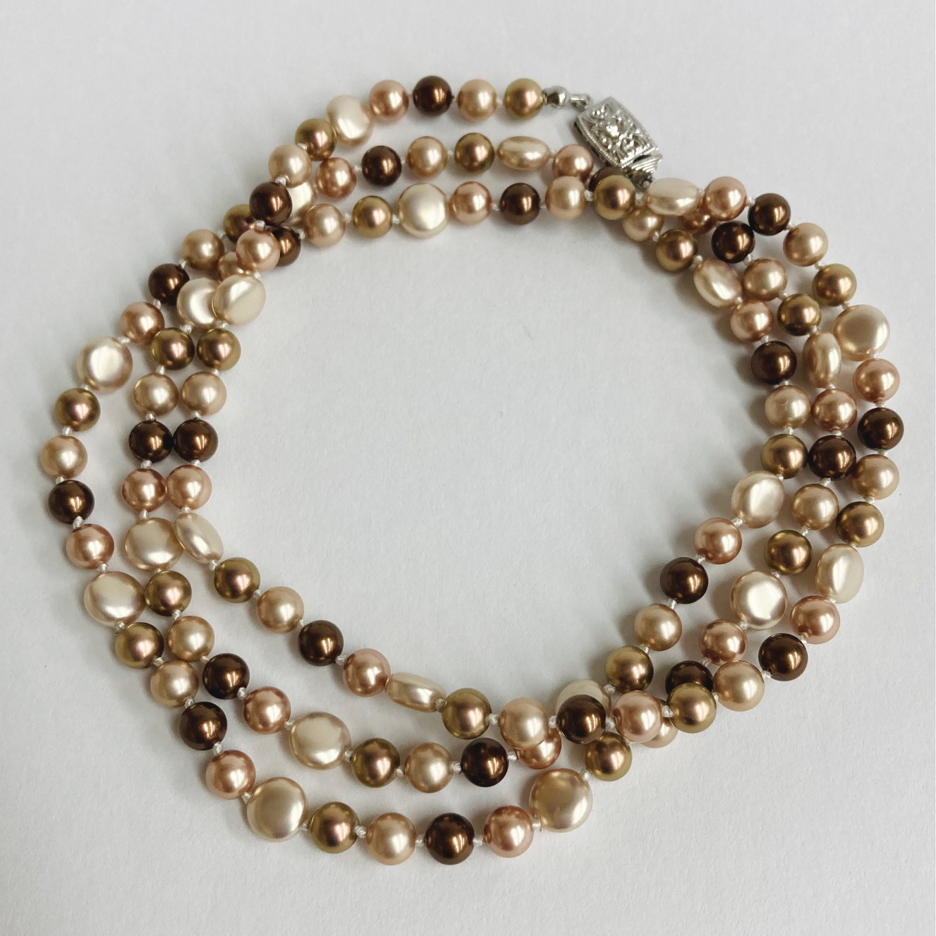 ガラスパールmixカラーオールノットロングネックレス/6mm約90cm/テラコッタmix/R/made in japan