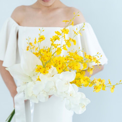 胡蝶蘭とオンシジュームのブーケ、ブートニア、ヘッドパーツ 受注生産・送料無料】カラーと胡蝶蘭、オンシジュームのブーケ