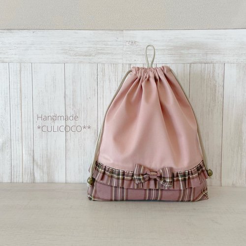 ギンガムチェック　フリル　体操袋　ハンドメイド ギンガムチェックフリル体操袋ハンドメイド