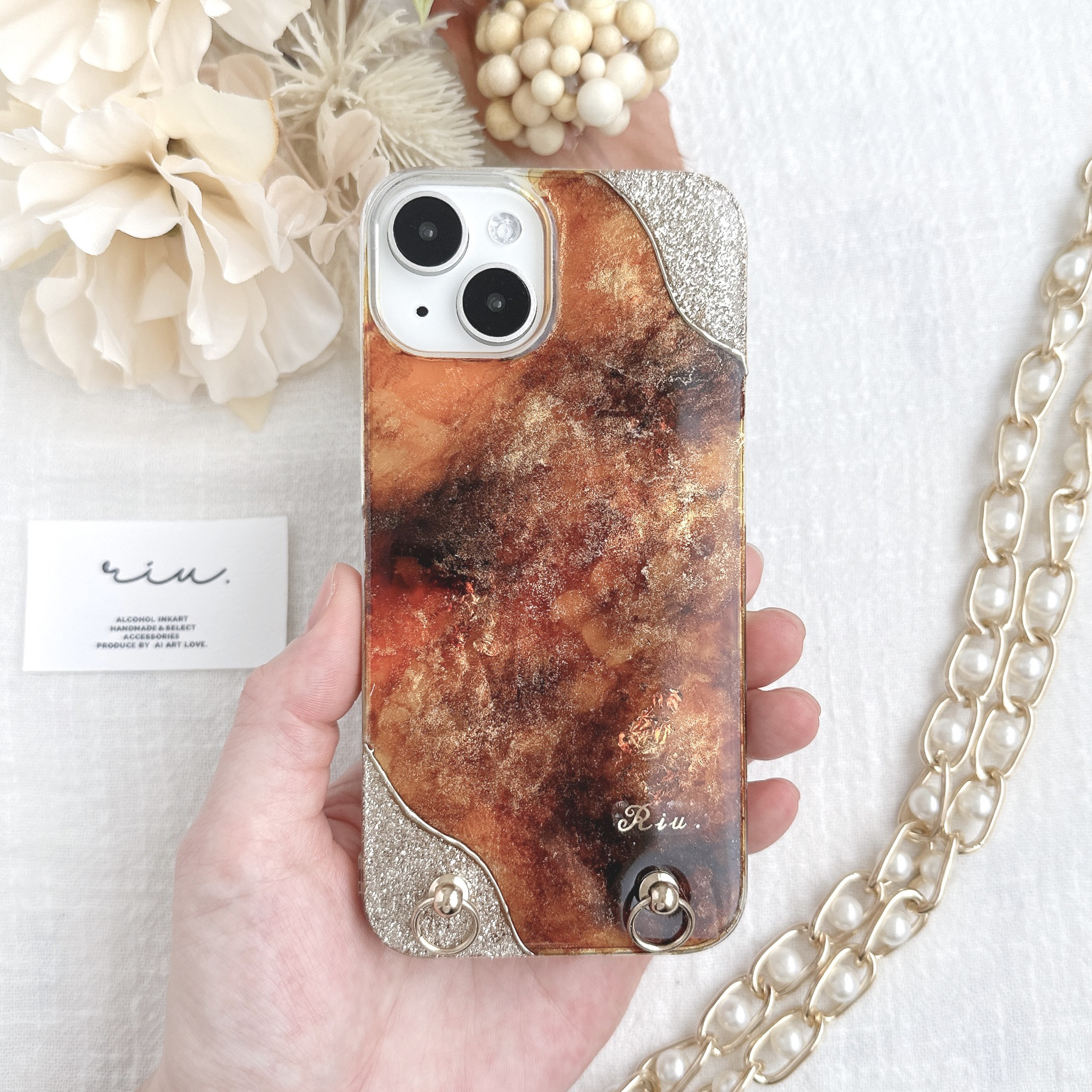 べっ甲　アルコールインクアート　iPhoneケース　スマホケース　Android 全機種　べっこう　ブラウン　茶　秋 4,565円