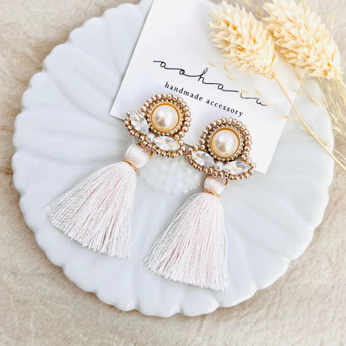 001 ビジュー タッセル ピアス イヤリング ハンドメイド ビジュー ビーズ刺繍×カラフルタッセルピアス/イヤリング