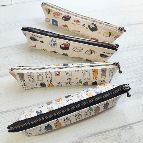 感謝価格 SALE コットこばやし 猫柄 10cmファスナー プリーツポーチ