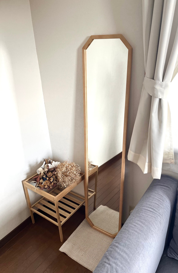 【日本製】全身鏡　八角縦長ミラー　アンティーク調ミラー 7枚目の画像